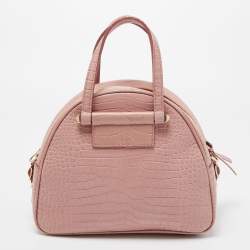Jimmy Choo Pink Croc Embossed Leather Small Varenne Bowler Bag