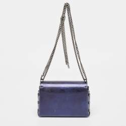 Jimmy Choo Metallic Navy Blue Leather Lockett City Shoulder Bag