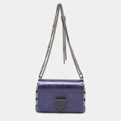 Jimmy Choo Metallic Navy Blue Leather Lockett City Shoulder Bag