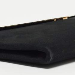 Pre Owned Jimmy Choo Black Shimmer Suede Metal Envelope Clutch
