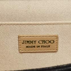 Pre Owned Jimmy Choo Black Shimmer Suede Metal Envelope Clutch