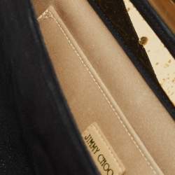 Pre Owned Jimmy Choo Black Shimmer Suede Metal Envelope Clutch