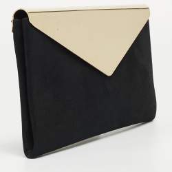 Pre Owned Jimmy Choo Black Shimmer Suede Metal Envelope Clutch