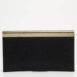 Pre Owned Jimmy Choo Black Shimmer Suede Metal Envelope Clutch