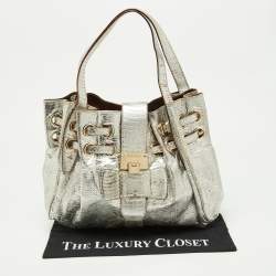 Jimmy Choo Silver Python Leather Riki Tote