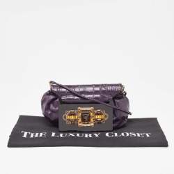 Pre Owned Jimmy Choo Purple Eel Leather Crystal Embellished Strap Clutch