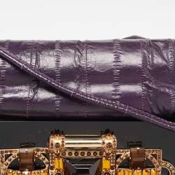 Pre Owned Jimmy Choo Purple Eel Leather Crystal Embellished Strap Clutch