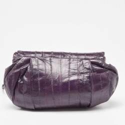 Pre Owned Jimmy Choo Purple Eel Leather Crystal Embellished Strap Clutch