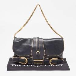 Pre Owned Jimmy Choo Black Leather Troy Chain Shoulder Bag