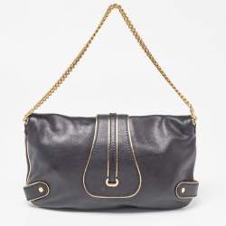 Pre Owned Jimmy Choo Black Leather Troy Chain Shoulder Bag
