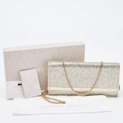 Pre Owned Jimmy Choo Silver Glitter Fabric Milla Chain Clutch