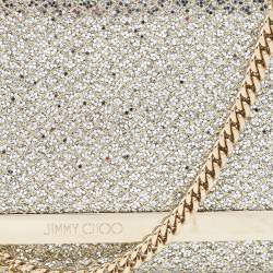 Pre Owned Jimmy Choo Silver Glitter Fabric Milla Chain Clutch