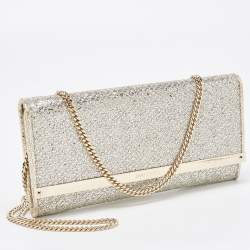 Pre Owned Jimmy Choo Silver Glitter Fabric Milla Chain Clutch