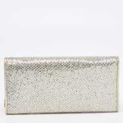 Pre Owned Jimmy Choo Silver Glitter Fabric Milla Chain Clutch