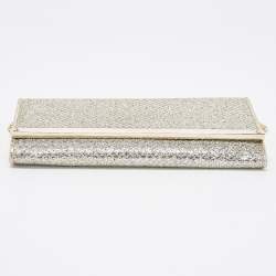 Pre Owned Jimmy Choo Silver Glitter Fabric Milla Chain Clutch