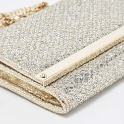 Pre Owned Jimmy Choo Silver Glitter Fabric Milla Chain Clutch