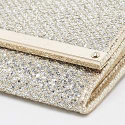 Pre Owned Jimmy Choo Silver Glitter Fabric Milla Chain Clutch