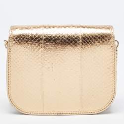 Pre Owned Jimmy Choo Gold/Beige Leather and Snake Skin Trim Zadie Crossbody Bag