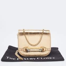 Pre Owned Jimmy Choo Gold/Beige Leather and Snake Skin Trim Zadie Crossbody Bag
