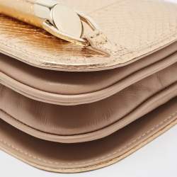 Pre Owned Jimmy Choo Gold/Beige Leather and Snake Skin Trim Zadie Crossbody Bag