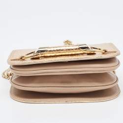 Pre Owned Jimmy Choo Gold/Beige Leather and Snake Skin Trim Zadie Crossbody Bag