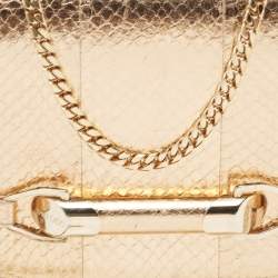 Pre Owned Jimmy Choo Gold/Beige Leather and Snake Skin Trim Zadie Crossbody Bag