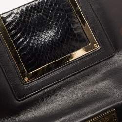 Pre Owned Jimmy Choo Black Leather and Snakeskin Trim Alba Shoulder Bag