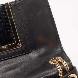 Pre Owned Jimmy Choo Black Leather and Snakeskin Trim Alba Shoulder Bag