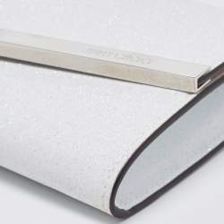 Pre Owned Jimmy Choo White Glitter Emmie Chain Clutch
