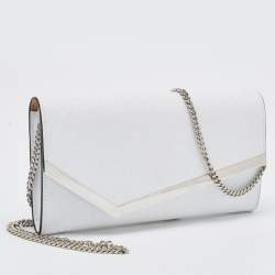 Pre Owned Jimmy Choo White Glitter Emmie Chain Clutch
