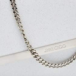 Pre Owned Jimmy Choo White Glitter Emmie Chain Clutch