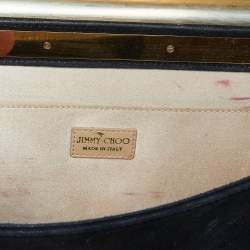 Jimmy Choo Black Shimmer Suede Charlize Metal Envelope Clutch