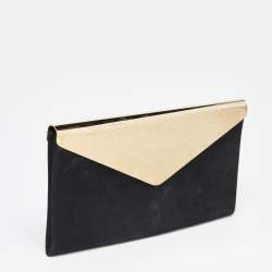 Jimmy Choo Black Shimmer Suede Charlize Metal Envelope Clutch