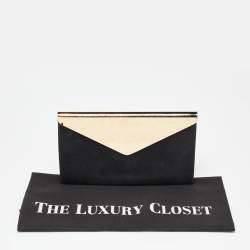 Jimmy Choo Black Shimmer Suede Charlize Metal Envelope Clutch