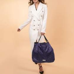 مملوكة مسبقًا Jimmy Choo Purple/Black Leopard Print Fabric Zip Shopper Tote