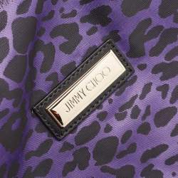 مملوكة مسبقًا Jimmy Choo Purple/Black Leopard Print Fabric Zip Shopper Tote
