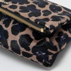 Jimmy Choo Black/Blue Leopard Print Calfhair Zip Fold Over Clutch