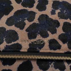 Jimmy Choo Black/Blue Leopard Print Calfhair Zip Fold Over Clutch