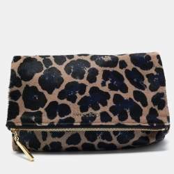 Jimmy Choo Black/Blue Leopard Print Calfhair Zip Fold Over Clutch