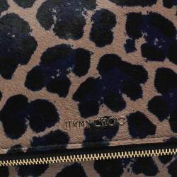 Jimmy Choo Black/Blue Leopard Print Calfhair Zip Fold Over Clutch