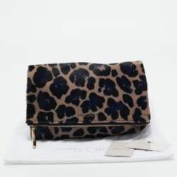 Jimmy Choo Black/Blue Leopard Print Calfhair Zip Fold Over Clutch