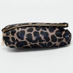 Jimmy Choo Black/Blue Leopard Print Calfhair Zip Fold Over Clutch