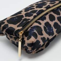 Jimmy Choo Black/Blue Leopard Print Calfhair Zip Fold Over Clutch