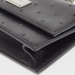 Pre Owned Jimmy Choo Black Leather Crystal Embellished Wallet On Chain
