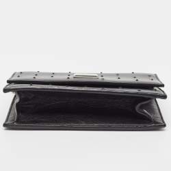 Pre Owned Jimmy Choo Black Leather Crystal Embellished Wallet On Chain