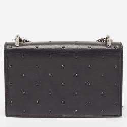 Pre Owned Jimmy Choo Black Leather Crystal Embellished Wallet On Chain