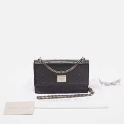 Pre Owned Jimmy Choo Black Leather Crystal Embellished Wallet On Chain