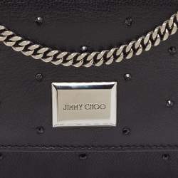 Pre Owned Jimmy Choo Black Leather Crystal Embellished Wallet On Chain