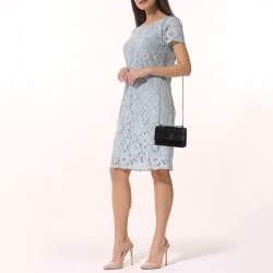 Pre Owned Jimmy Choo Black Leather Crystal Embellished Wallet On Chain