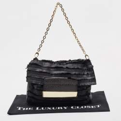 Pre Owned Jimmy Choo Black Python Leather and Suede Carolina Fringe Shoulder Bag
